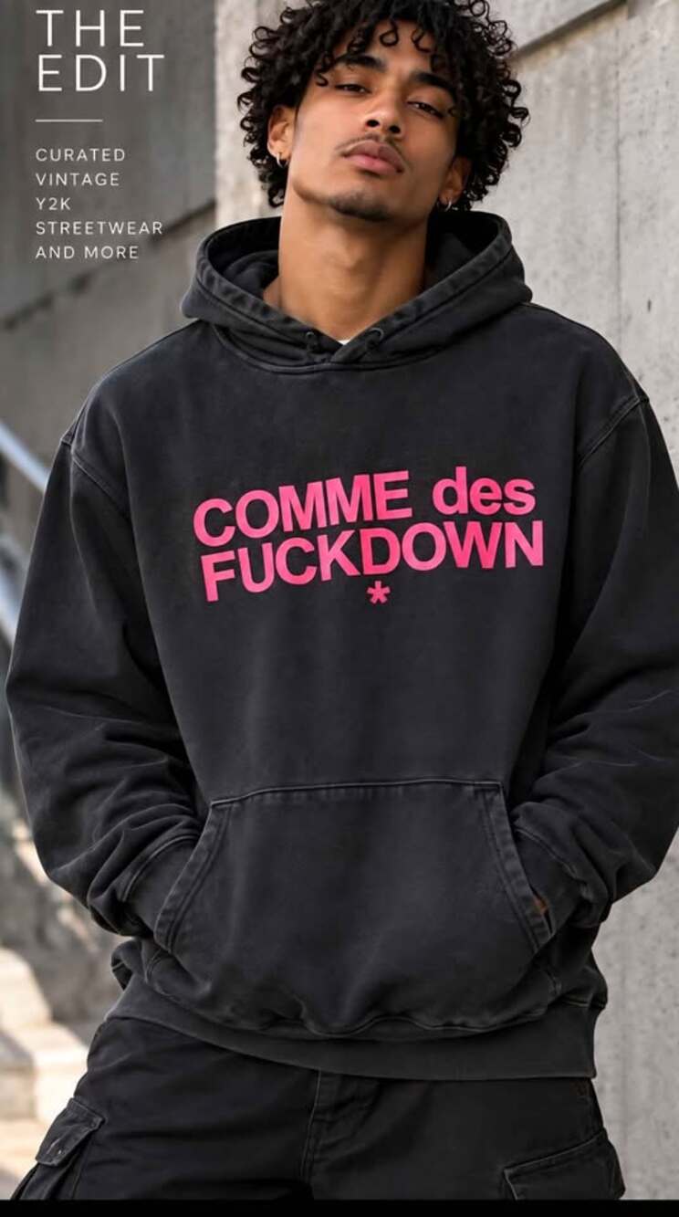 COMME des FUCKDOWN Pink Graphic Hoodie Y2K Streetwear Black